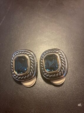 Vintage Silver-Tone Blue Gem Clip-On Earrings